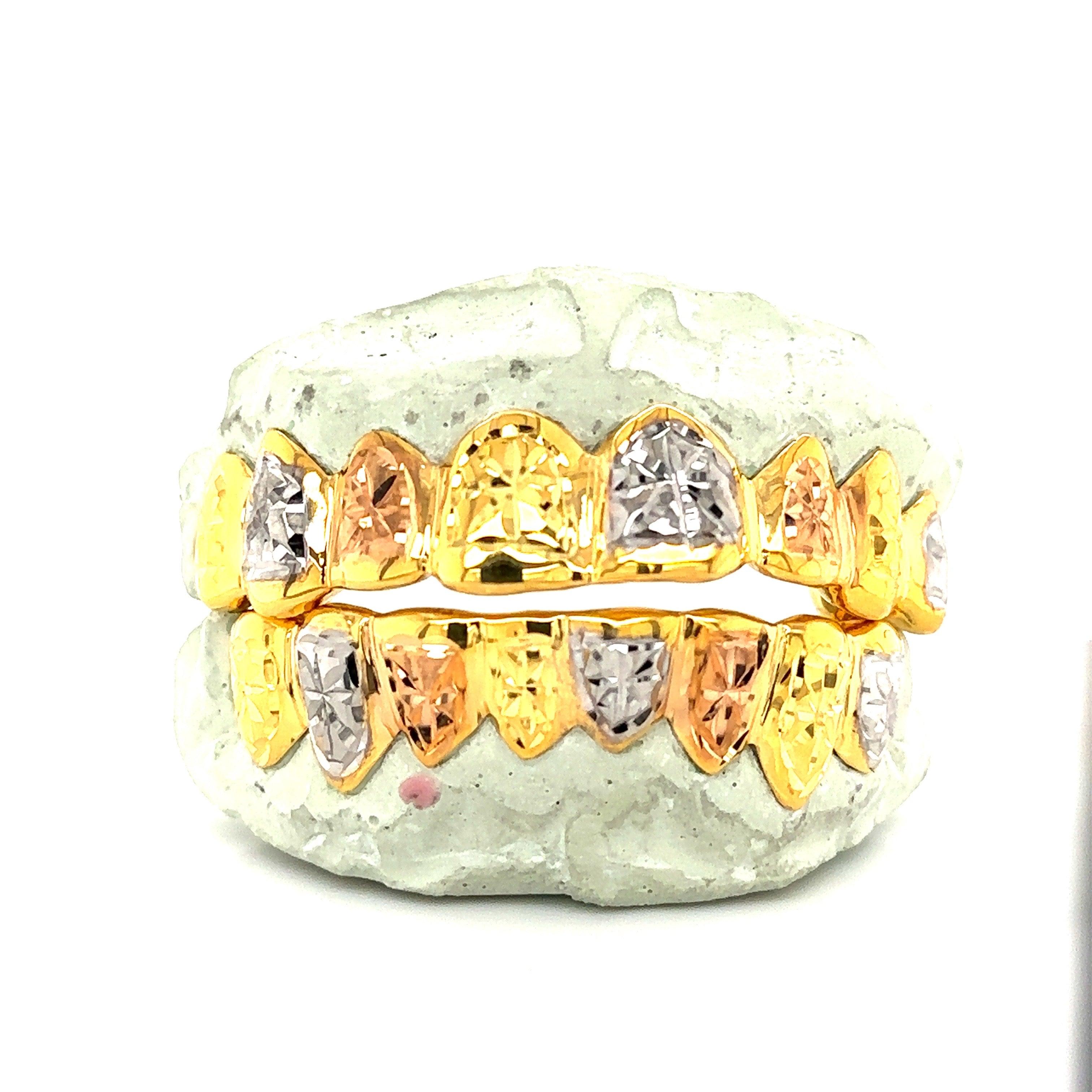 16pc Tri Tone Valentino Grillz - Seattle Gold Grillz