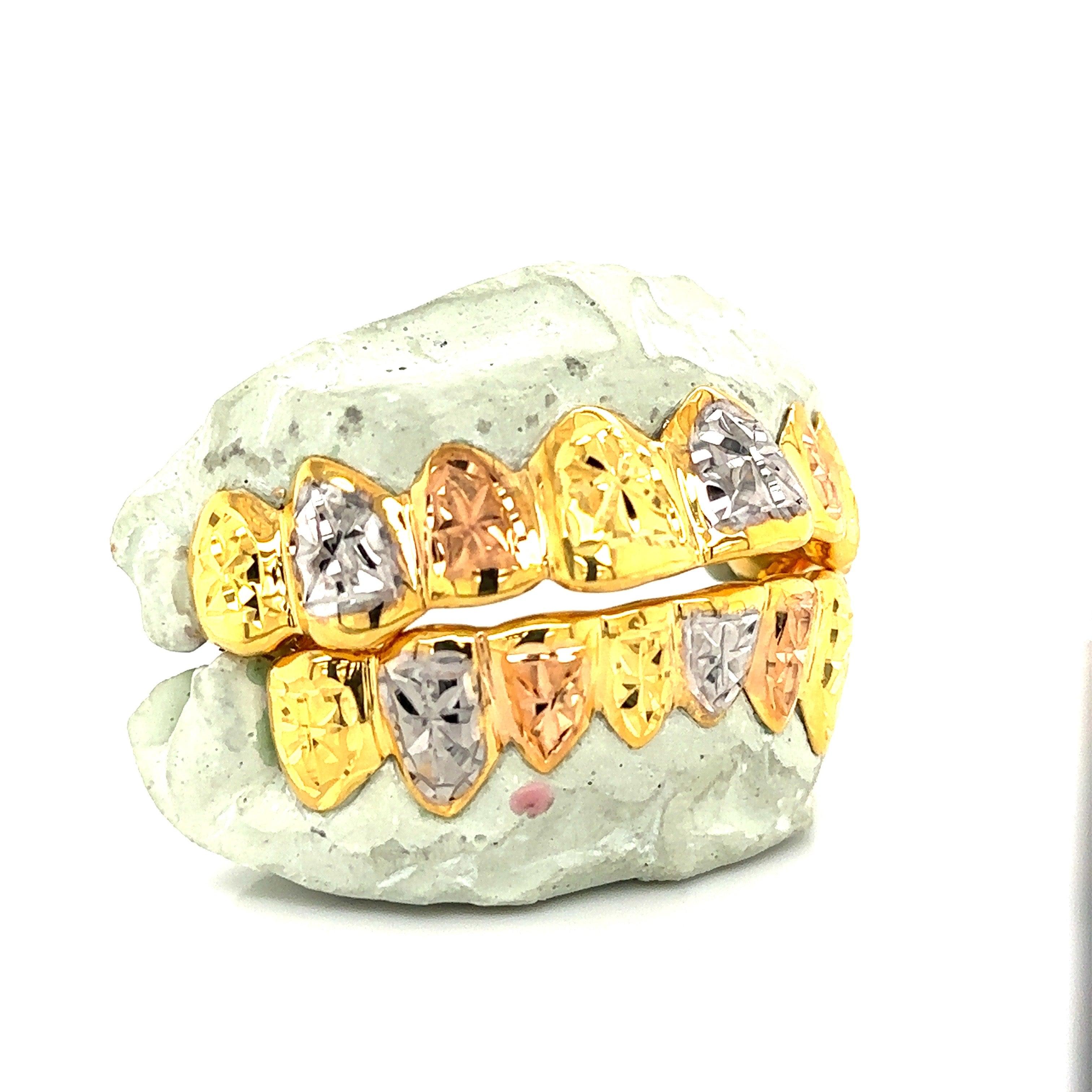 16pc Tri Tone Valentino Grillz - Seattle Gold Grillz