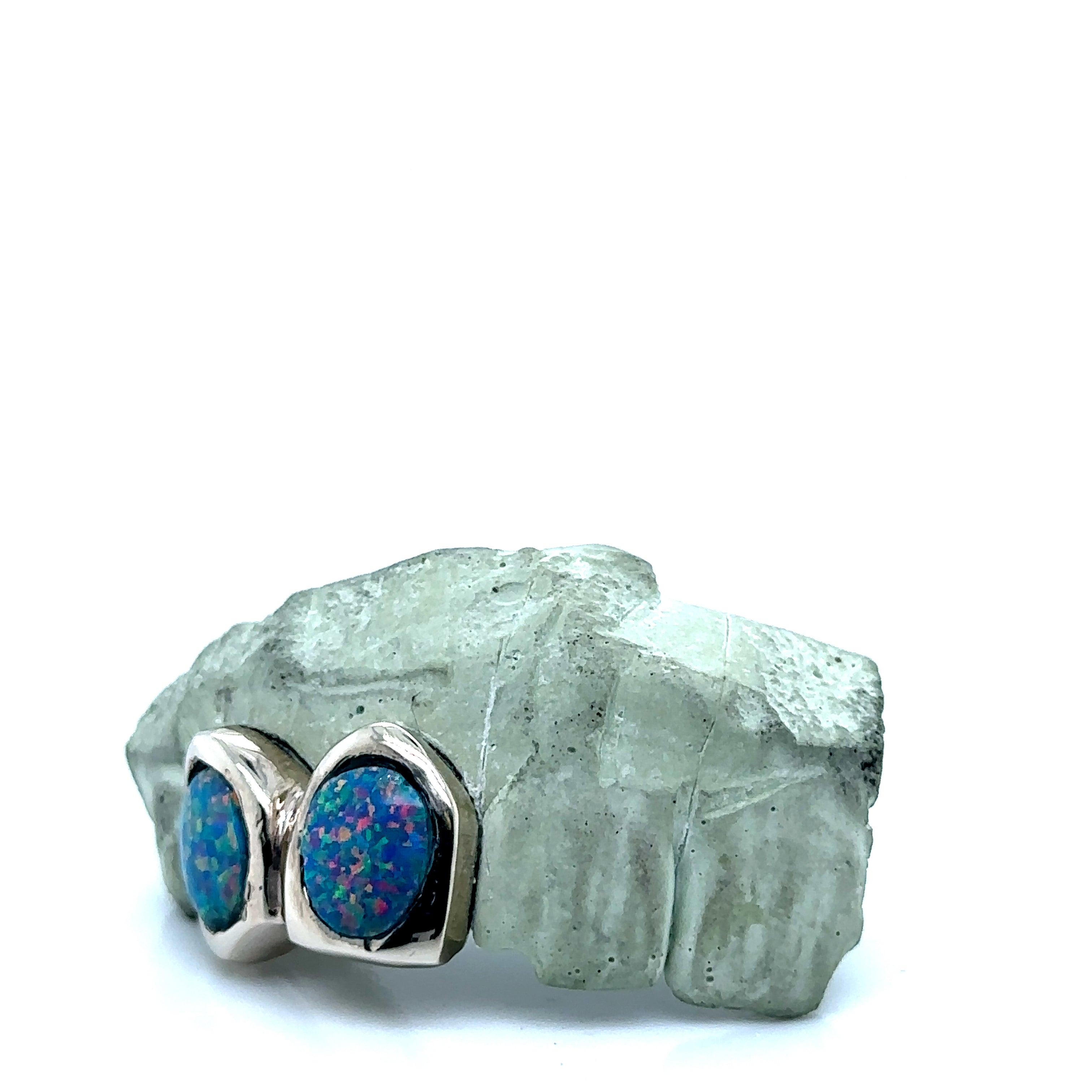 2pc White Gold Black Opal Top Grillz