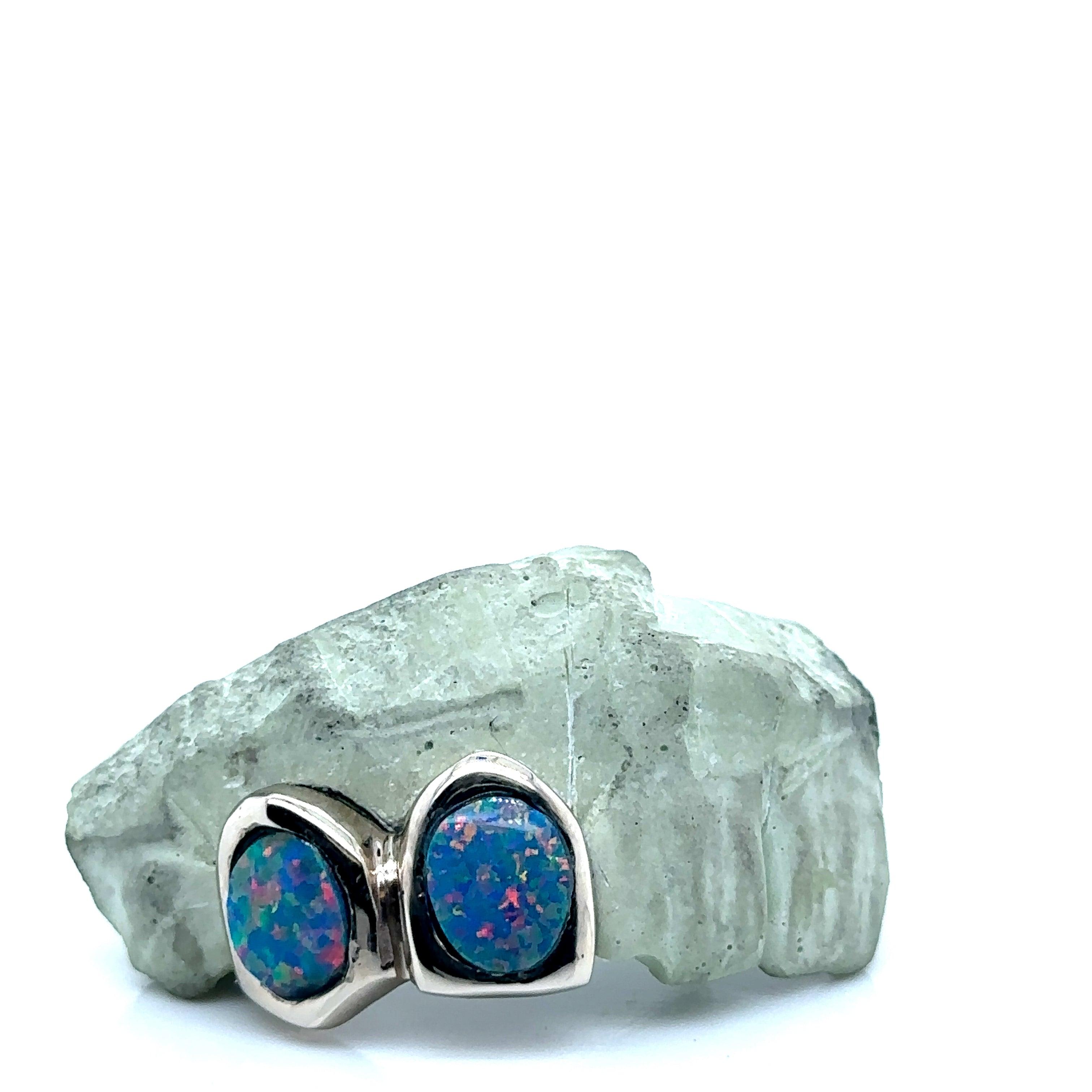 2pc White Gold Black Opal Top Grillz