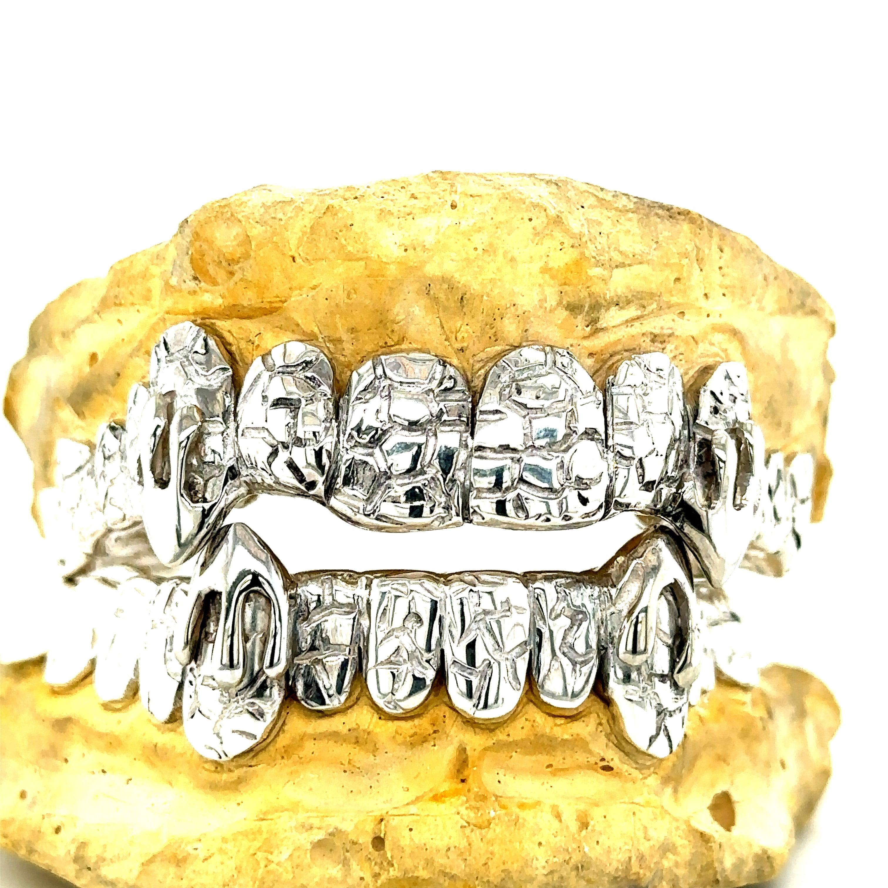 24pc Silver Gator White Gold Drip Fangs Grillz Set