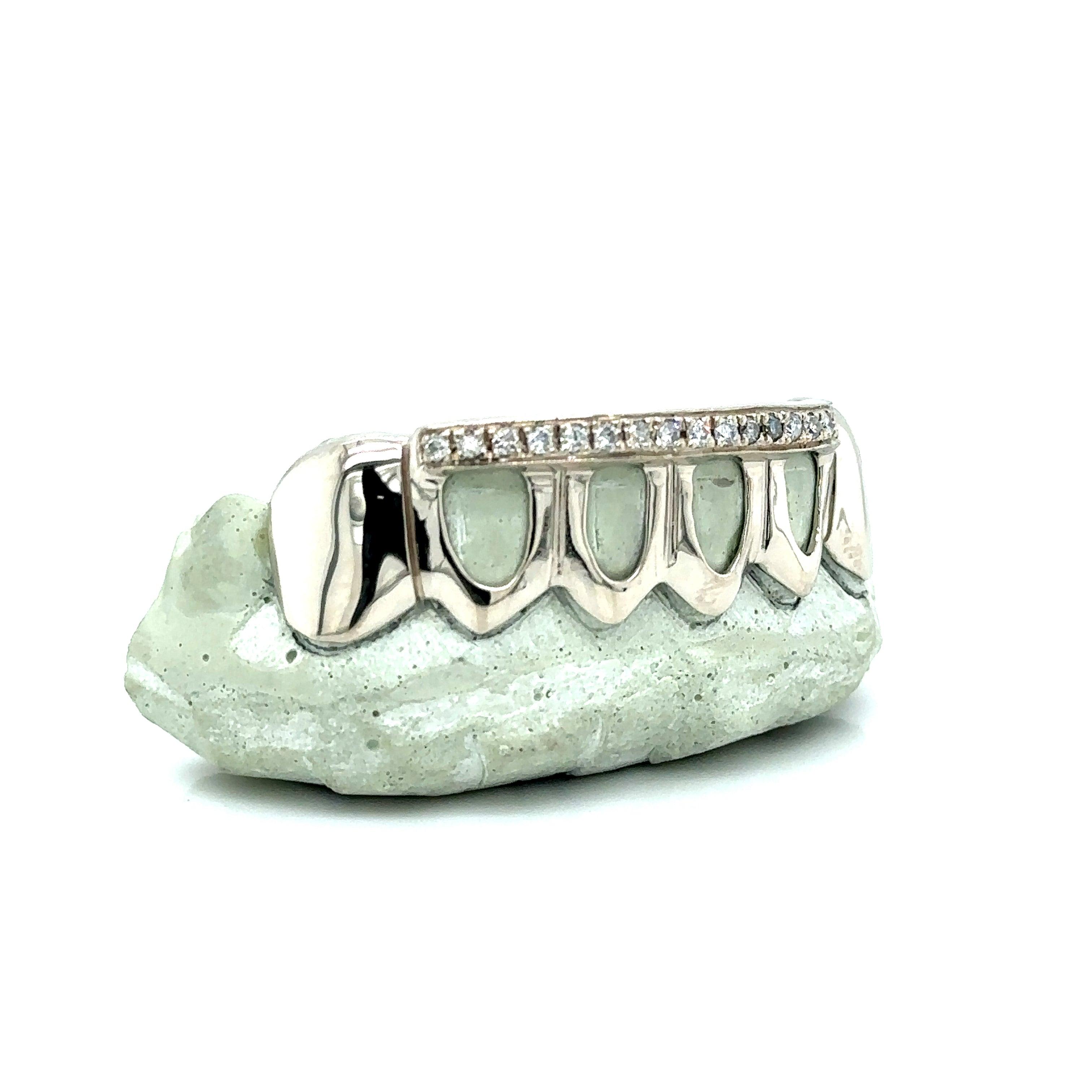 6pc White Gold Diamond Bar Bottom Grillz