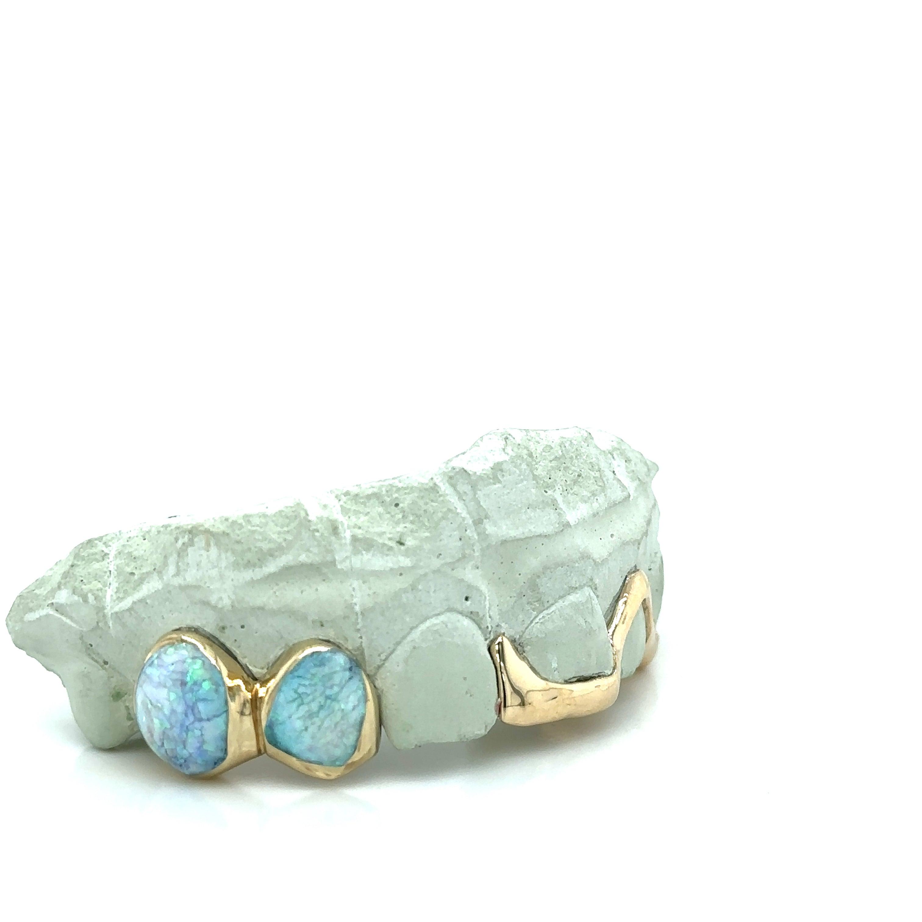 Gold White Opal Gap Spacer Grillz