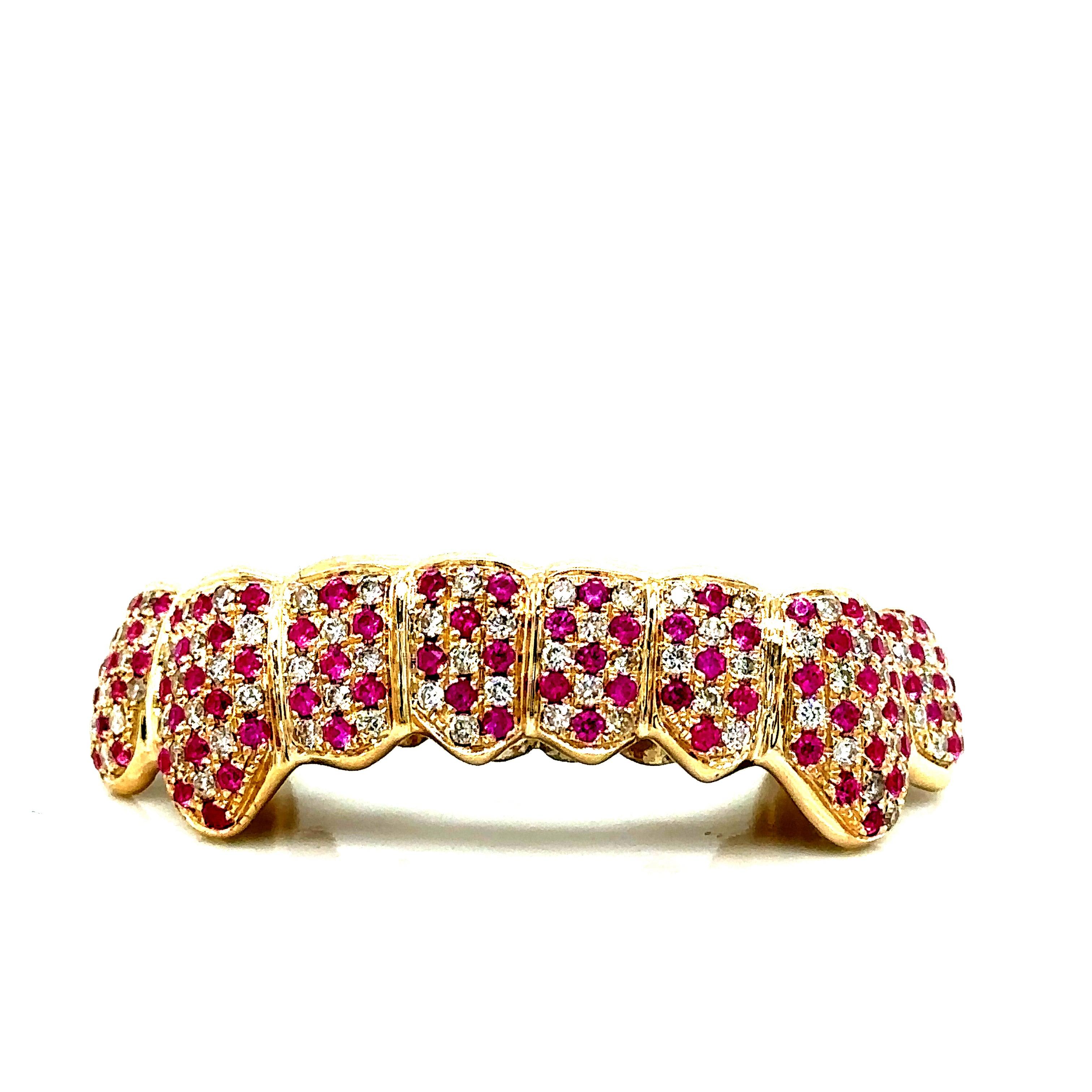 8pc Gold Ruby Diamond Checkerboard Grillz
