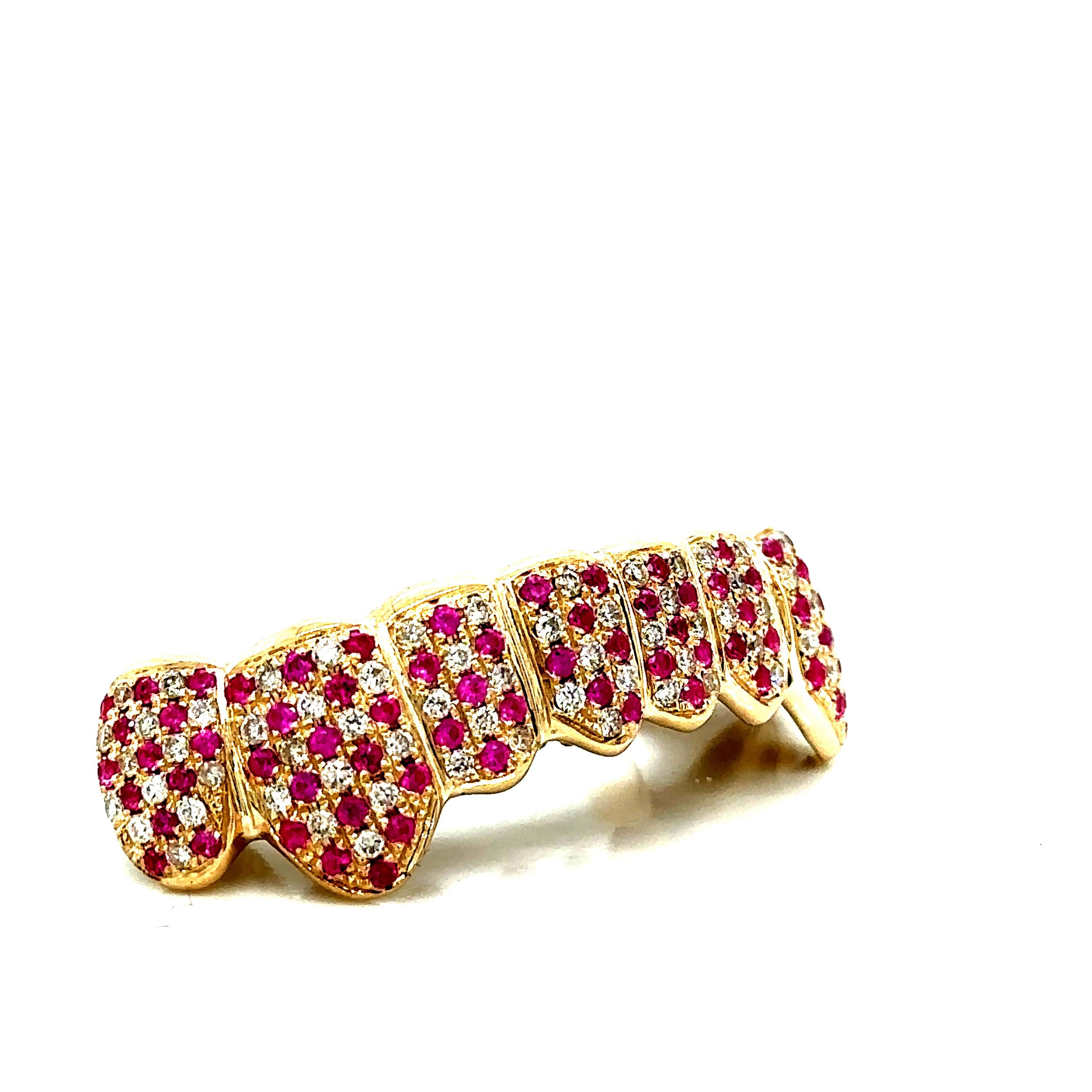8pc Gold Ruby Diamond Checkerboard Grillz