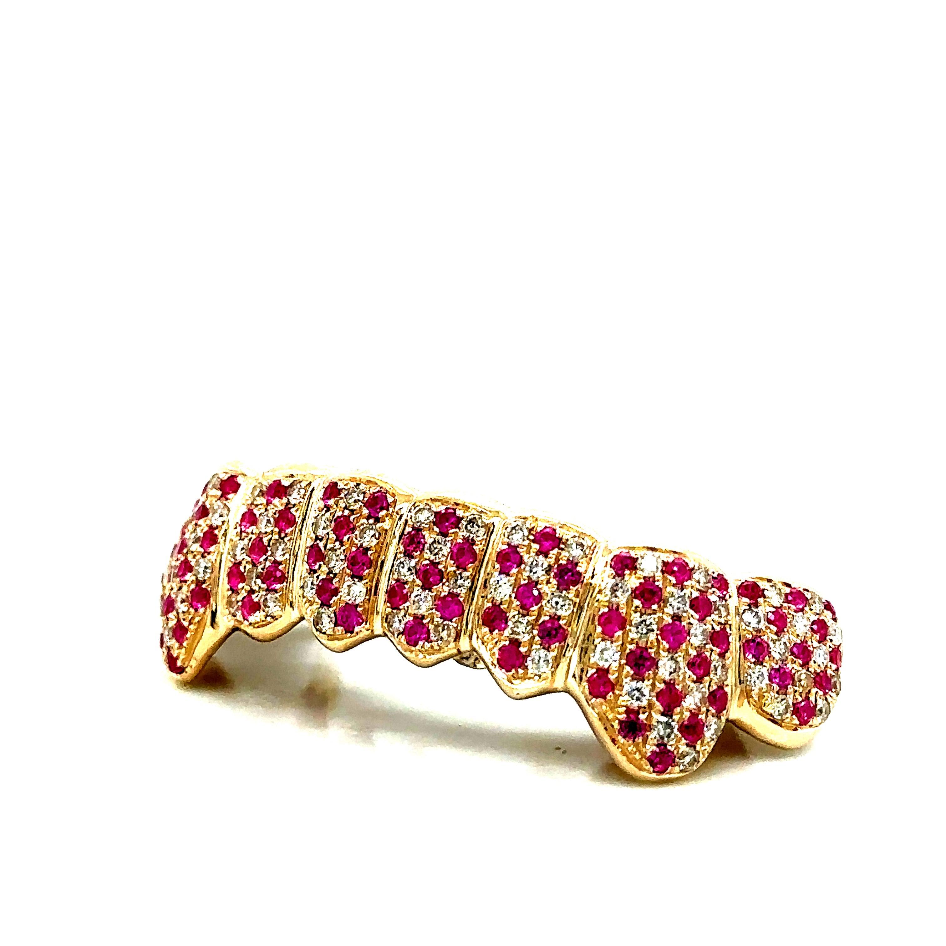 8pc Gold Ruby Diamond Checkerboard Grillz