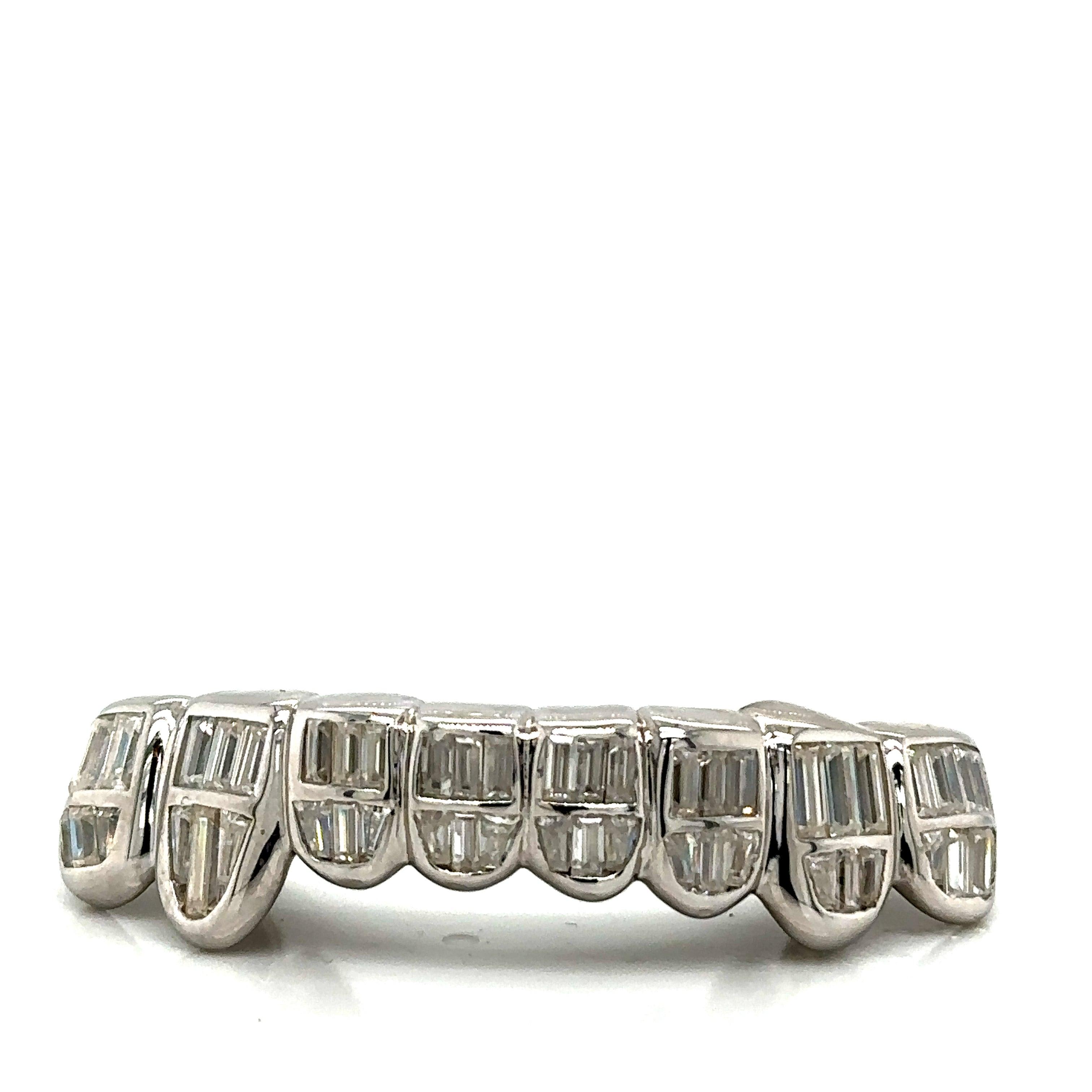 8pc Silver Baguette Moissanite Bottom Grillz