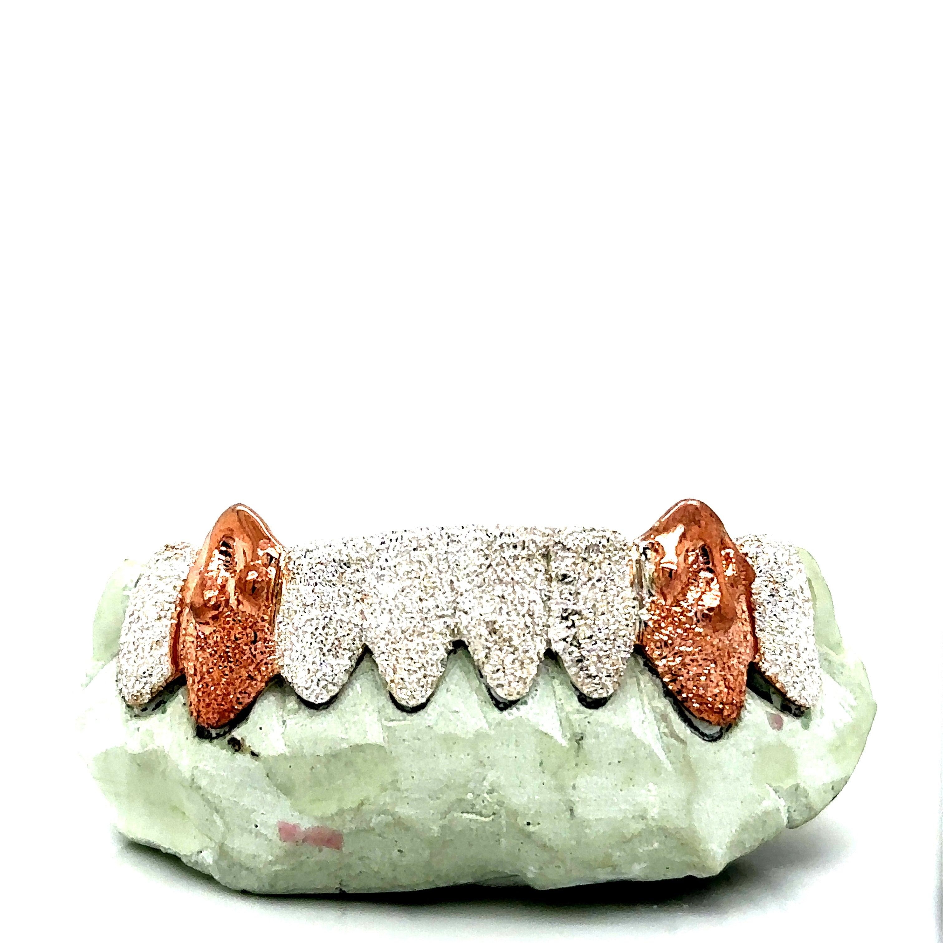 8pc Silver Diamond Dust Rose Gold Drip Bottom Grillz
