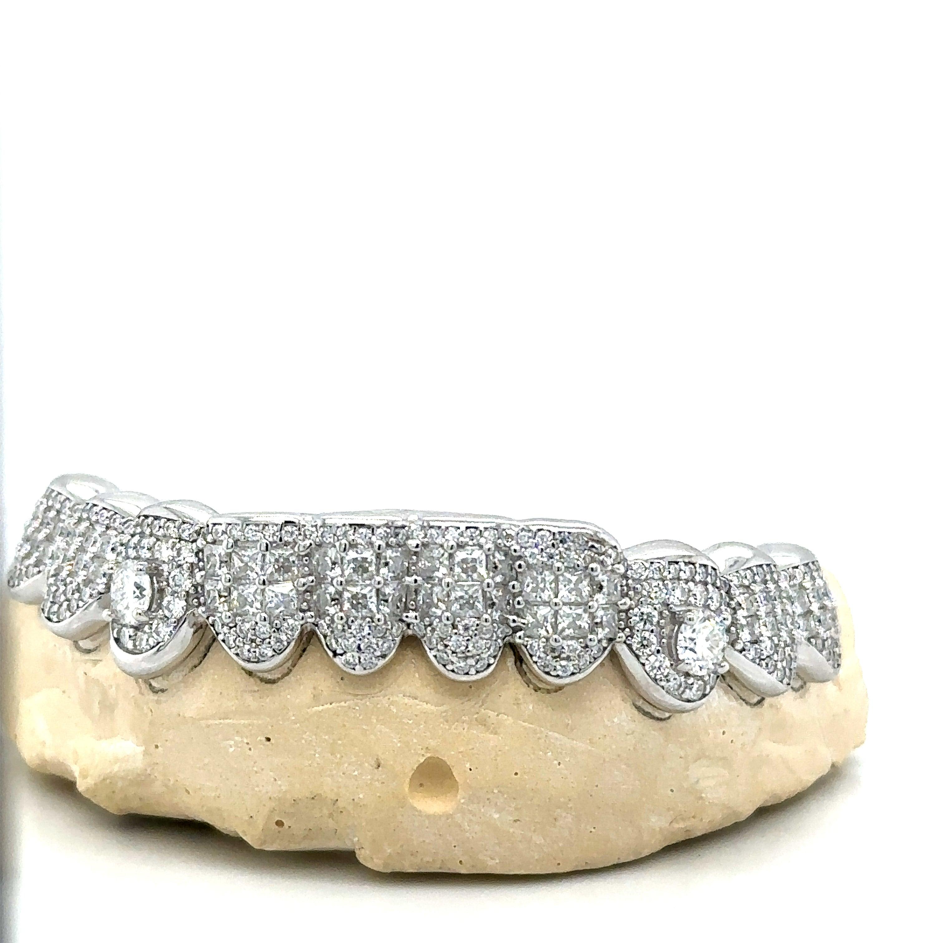 10pc Silver Moissanite Princess Cut Big Round Bottom Grillz