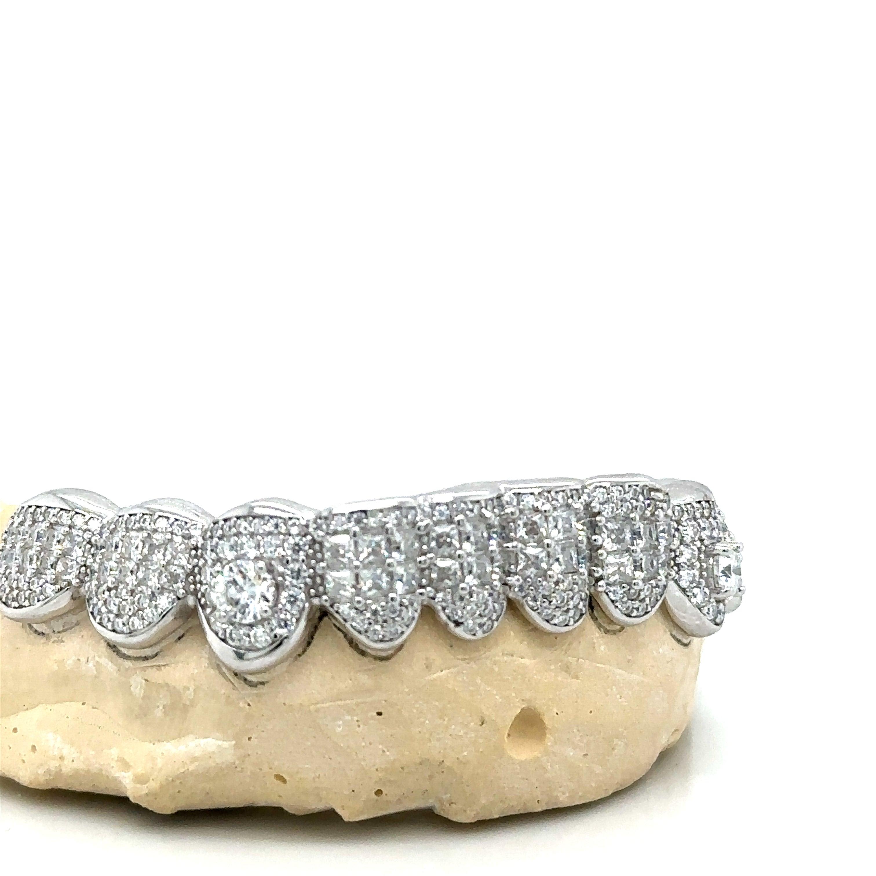 10pc Silver Moissanite Princess Cut Big Round Bottom Grillz