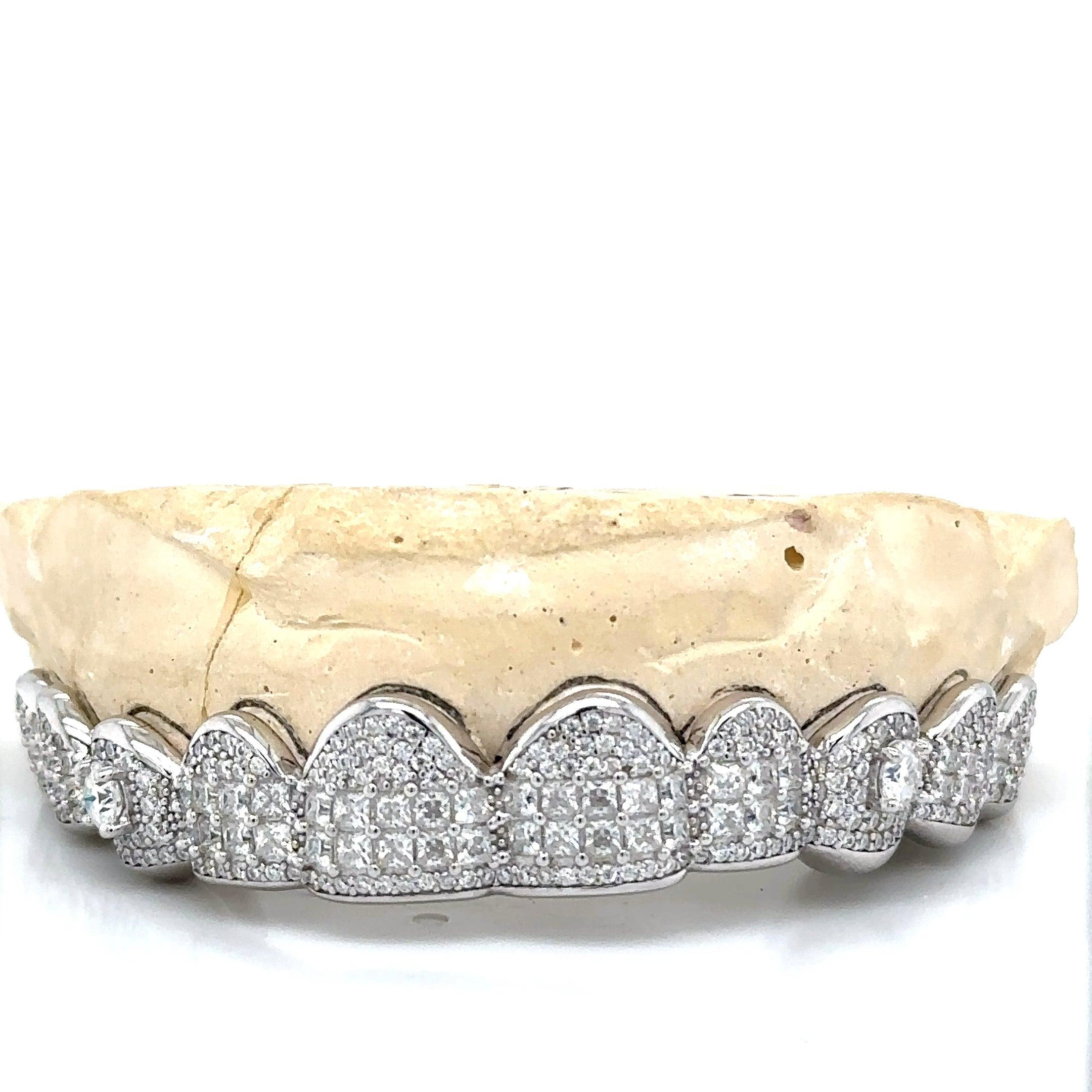 10pc Silver Moissanite Princess Round Top Grillz