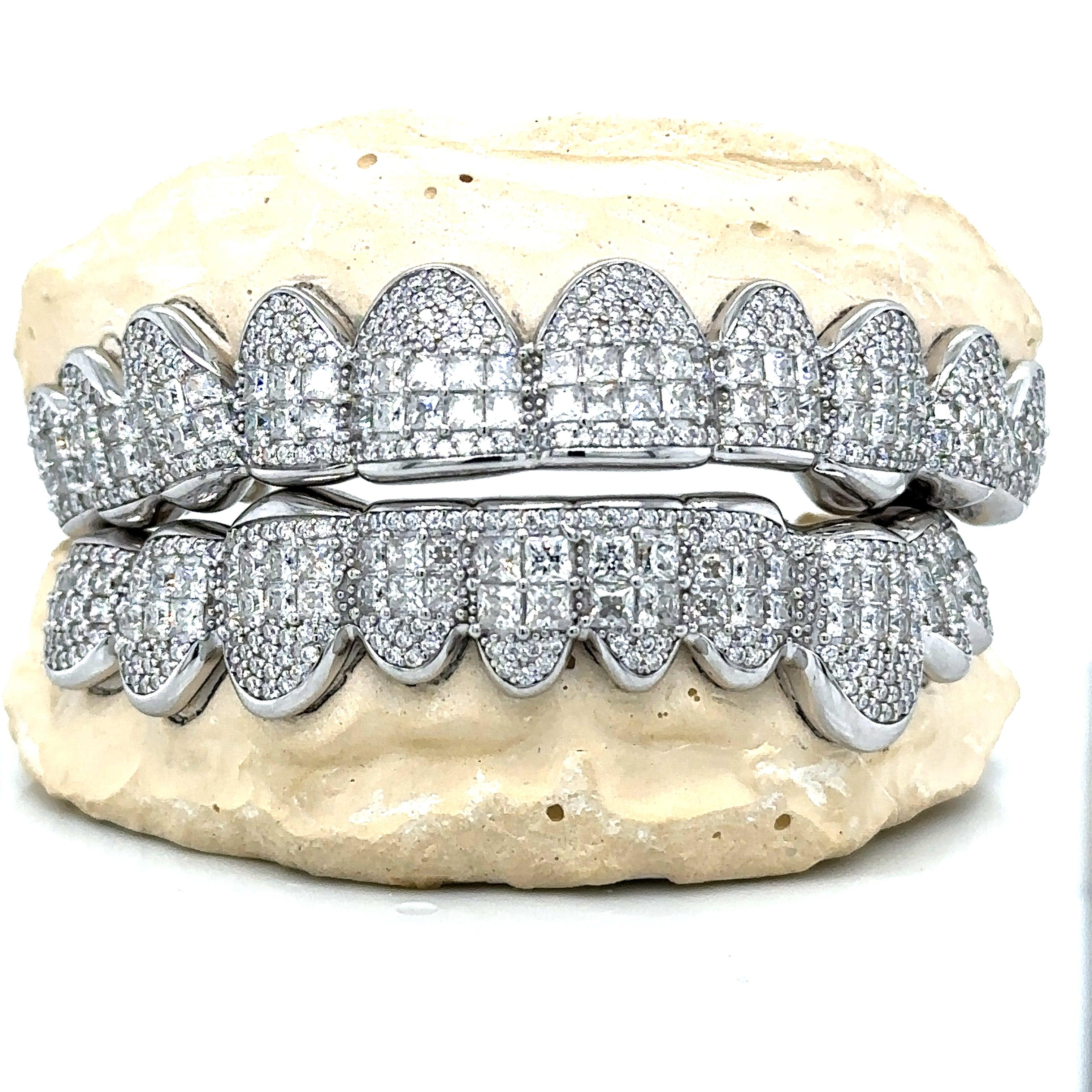 20pc Silver Moissanite Princess Cut Round Grillz