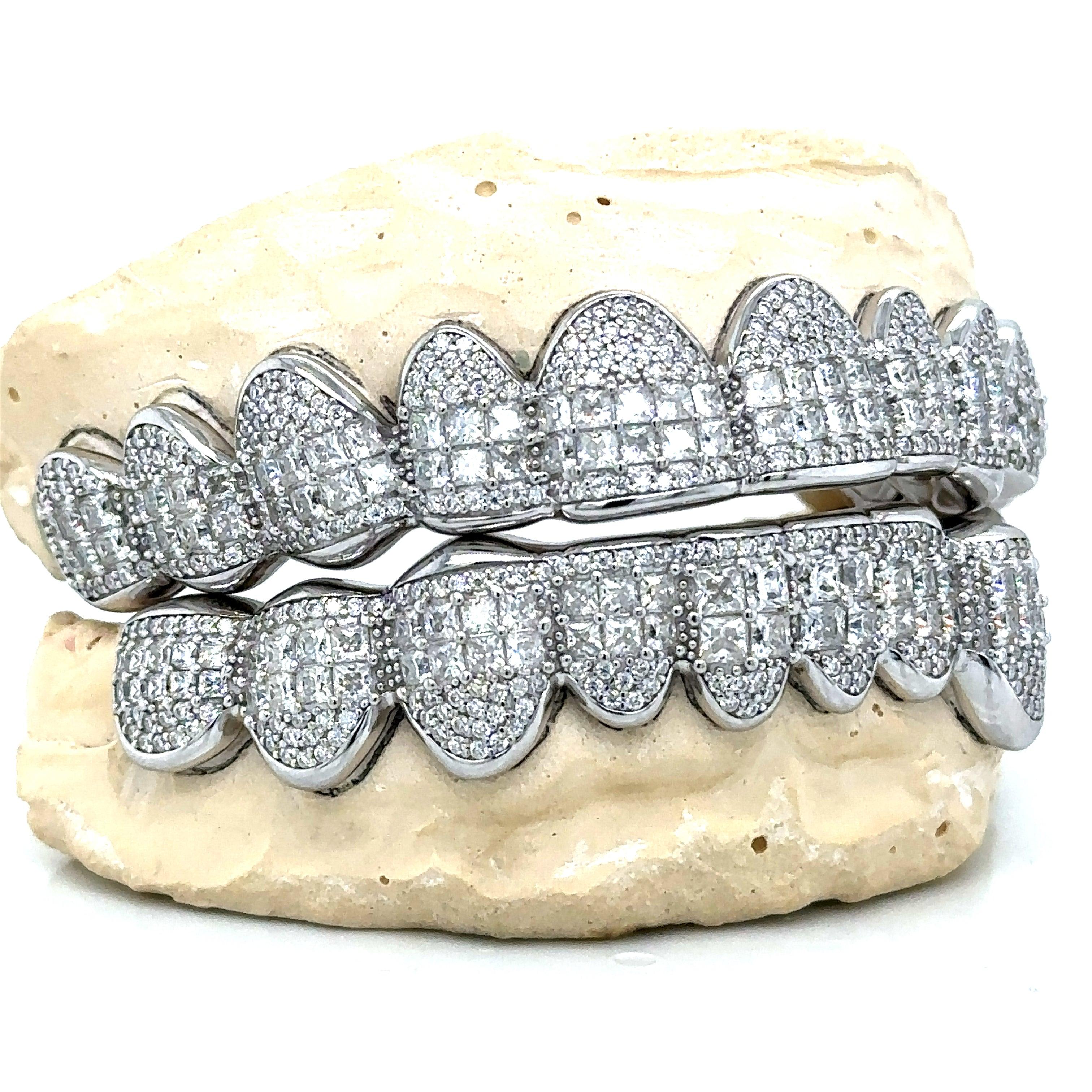 20pc Silver Moissanite Princess Cut Round Grillz