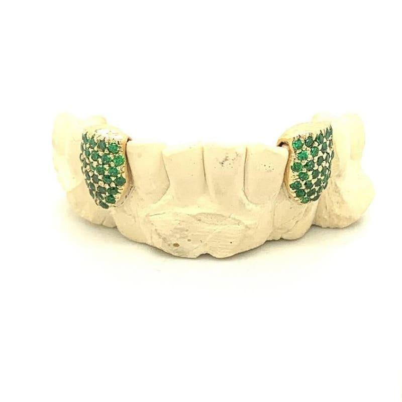 2pc Gold Emerald Flooded Fangs - Seattle Gold Grillz