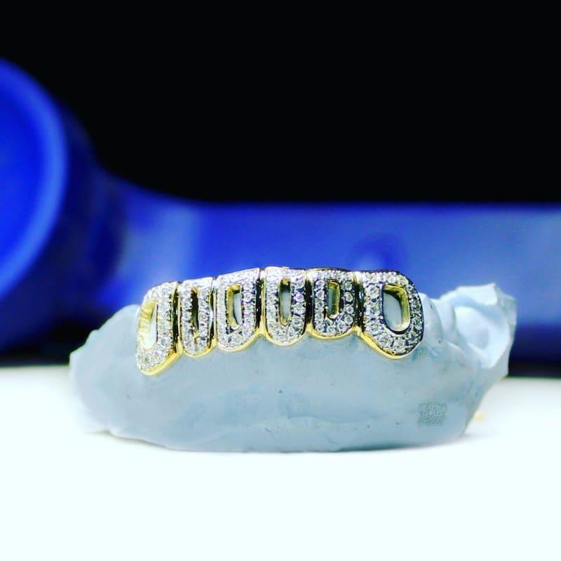 6pc Gold Open Face Diamond Grillz - Seattle Gold Grillz