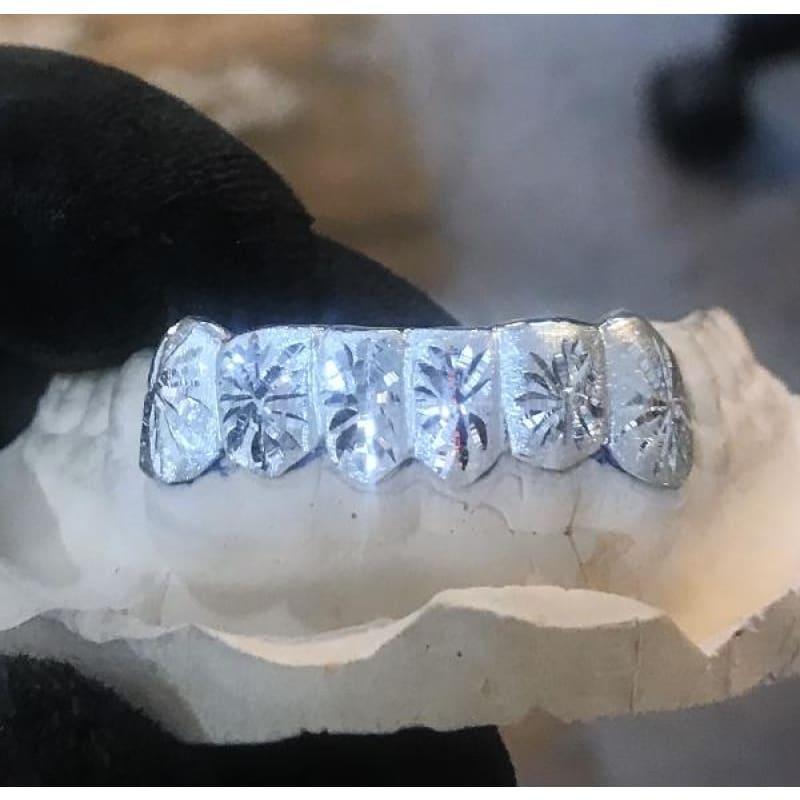 6pc Silver Satin Sunburst Grillz - Seattle Gold Grillz