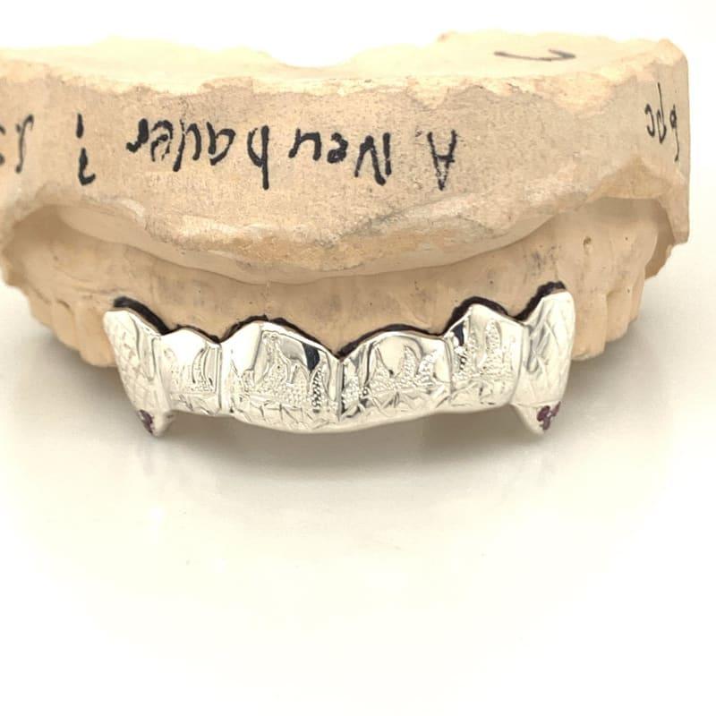 6pc Silver Smokey Flame Ruby Tipped Grillz - Seattle Gold Grillz