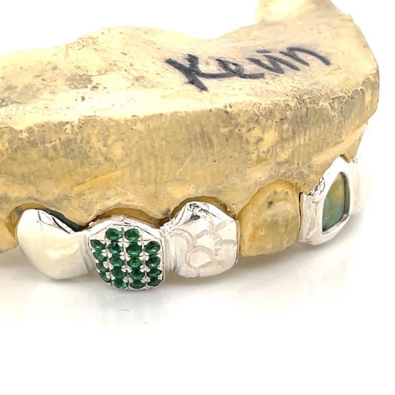 8pc Silver Emerald Open Face Grillz - Seattle Gold Grillz