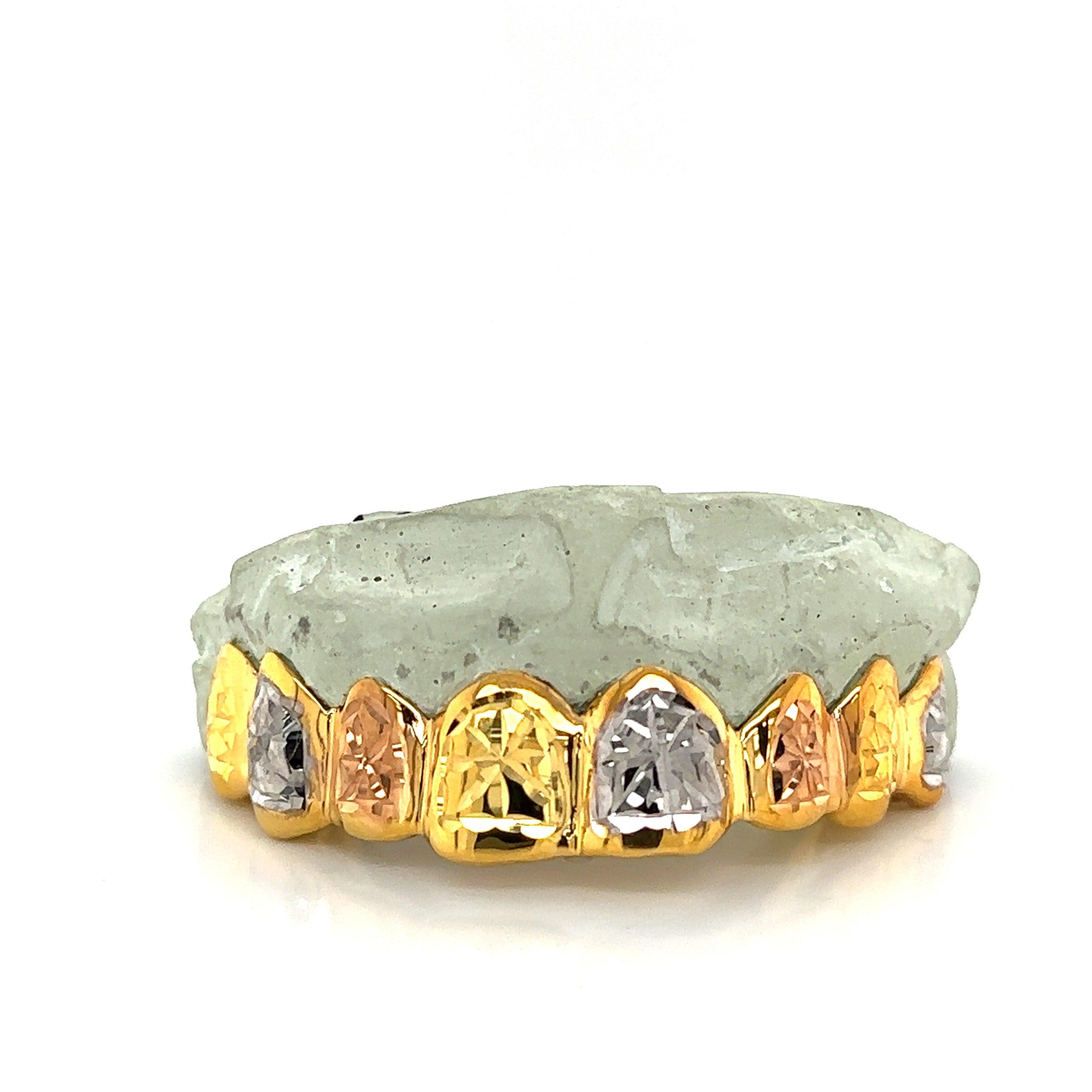 8pc Tri Tone Valentino Top Grillz - Seattle Gold Grillz