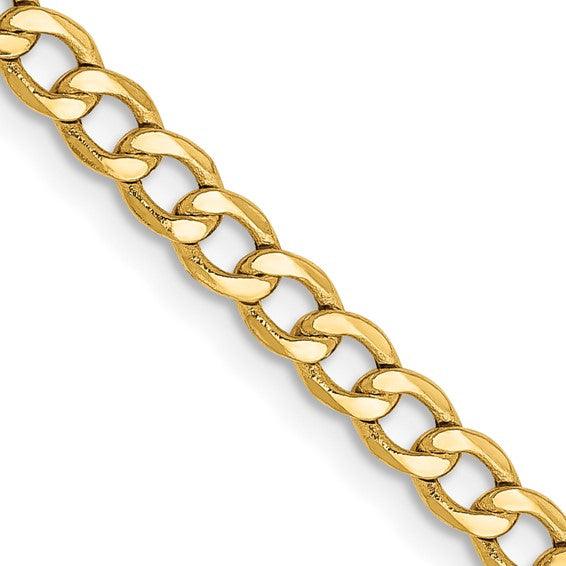 14k 3.35mm Semi-Solid Curb Link Chain
