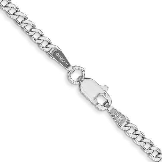 14k White Gold 2.5mm Semi-Solid Curb Link Chain