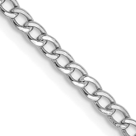 14k White Gold 2.5mm Semi-Solid Curb Link Chain
