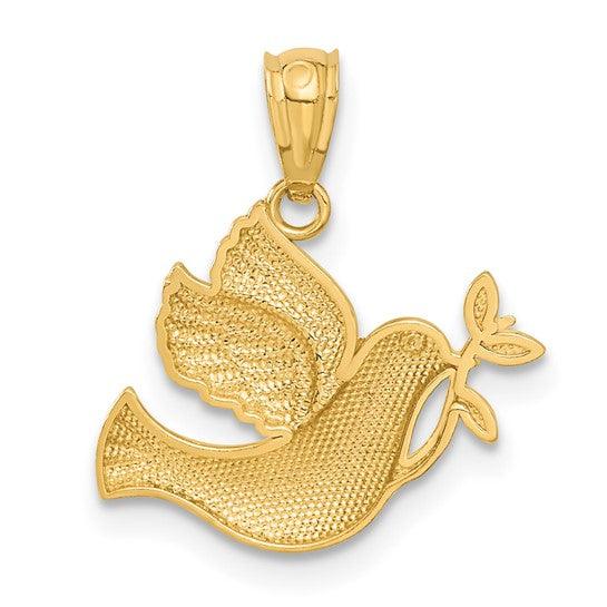 14k w-Rhodium Polished Dove w-Olive Branch Pendant
