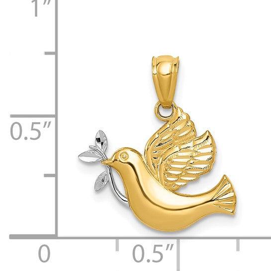 14k w-Rhodium Polished Dove w-Olive Branch Pendant