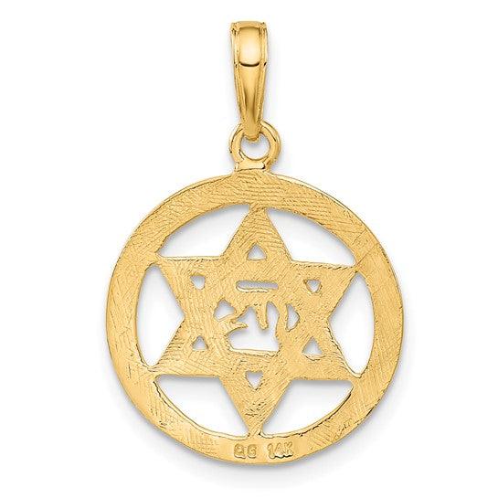 14k Jewish Chi in Star of David Pendant