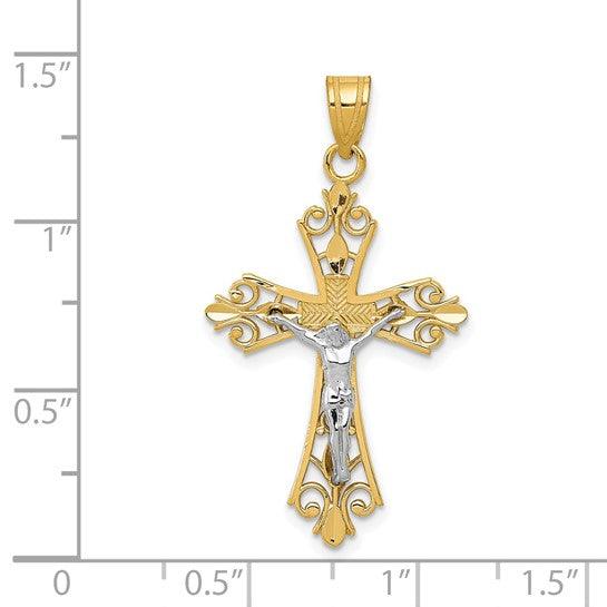 14K Two-tone Diamond-cut Crucifix Pendant