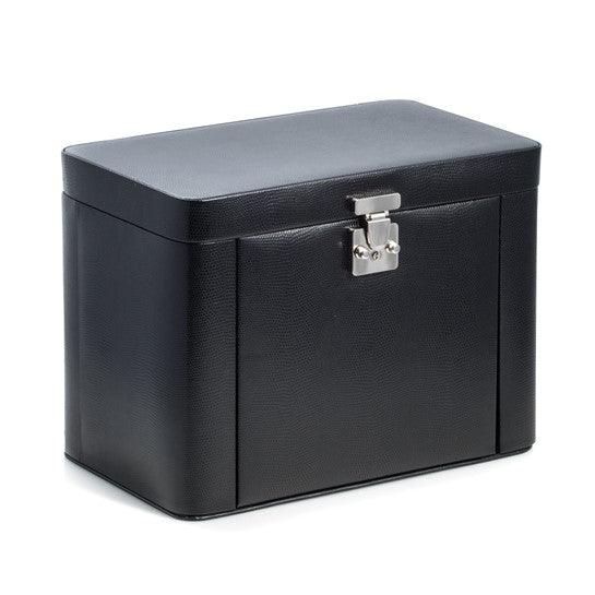 Black Lizard Textured Leather with Mirror Swing-out Sides 3-Drawer Jewelry Case