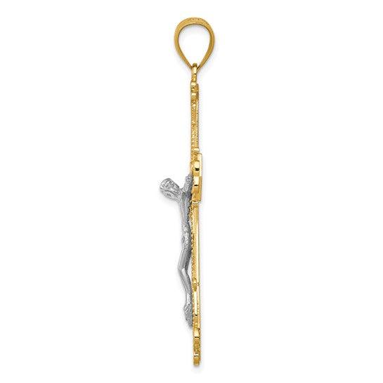 14k Two-tone Diamond-cut Crucifix Pendant
