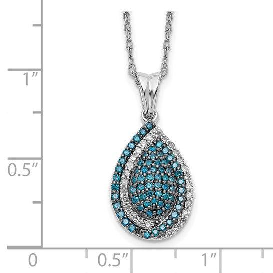 14k White Gold Blue & White Diamond Teardrop Necklace