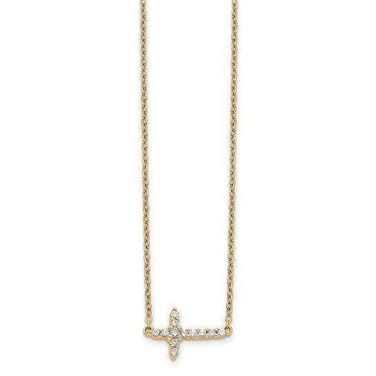 14k Diamond Sideways Cross Necklace