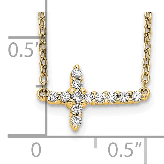 14k Diamond Sideways Cross Necklace
