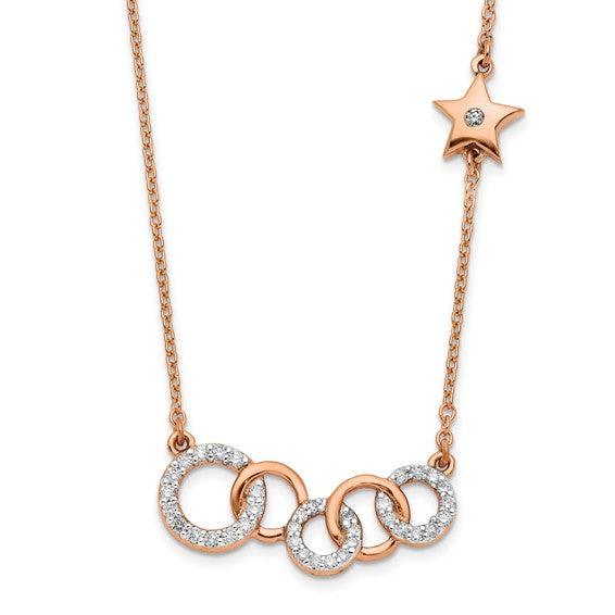 14k Rose Gold Diamond Circles with Star Necklace