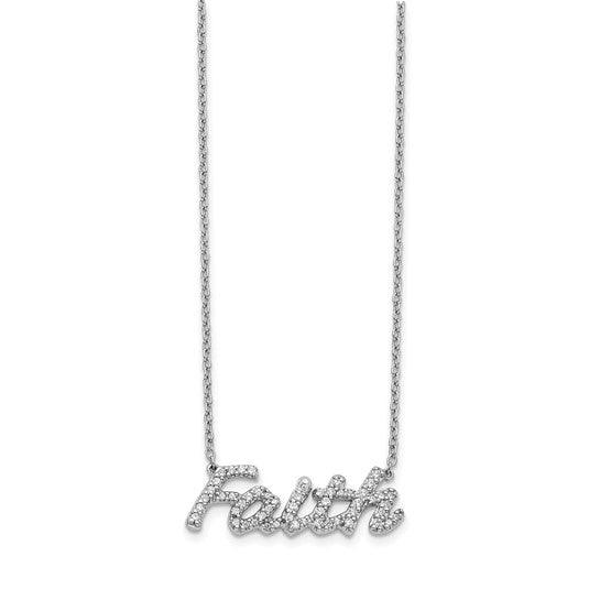 14k White Gold Diamond Faith Necklace