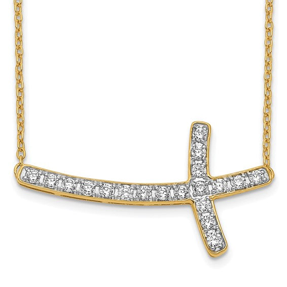14k White Gold Diamond Sideways Cross Necklace