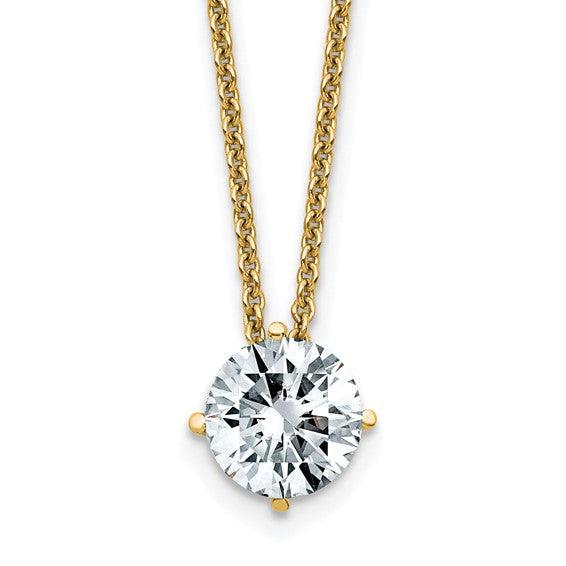 14k 4.0mm Round Moissanite Solitaire Pendant on cable chain
