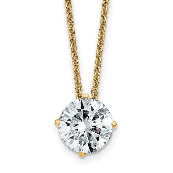 14k 4.0mm Round Moissanite Solitaire Pendant on cable chain