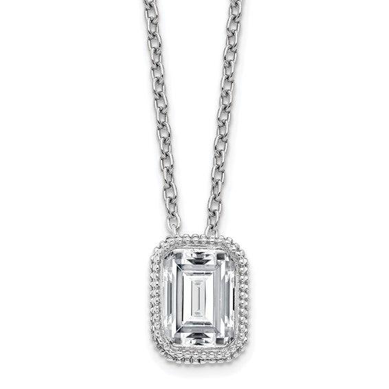 14k Emerald-Cut Moissanite Millgrain Bezel Solitaire Pendant Necklace
