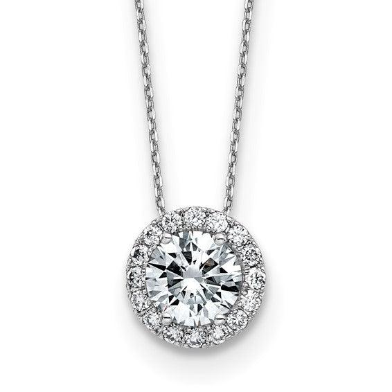 14k White Gold Round Halo Necklace Moissanite