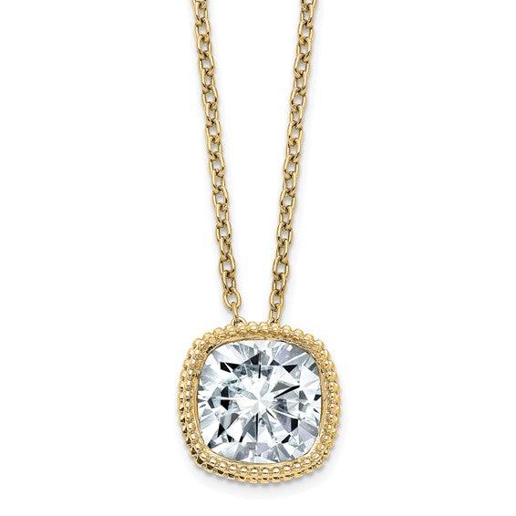 14k Cushion Moissanite Millgrain Bezel Solitaire Pendant