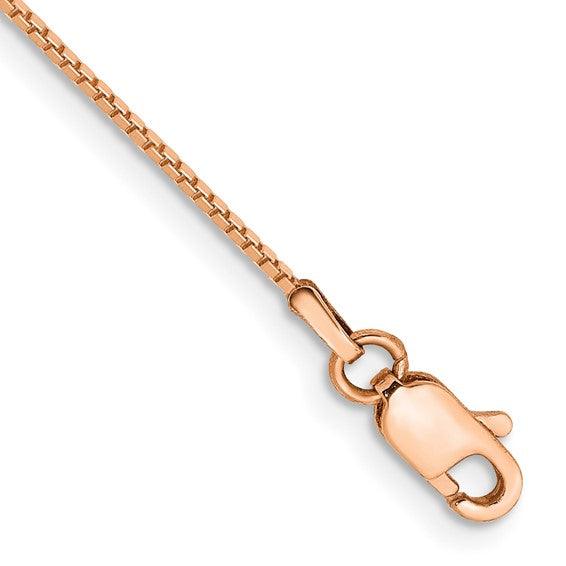 14k Rose Gold 0.9mm 10" Box Anklet