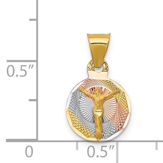 14k & Rhodium Polished & Diamond Cut CORPUS Circle Pendant