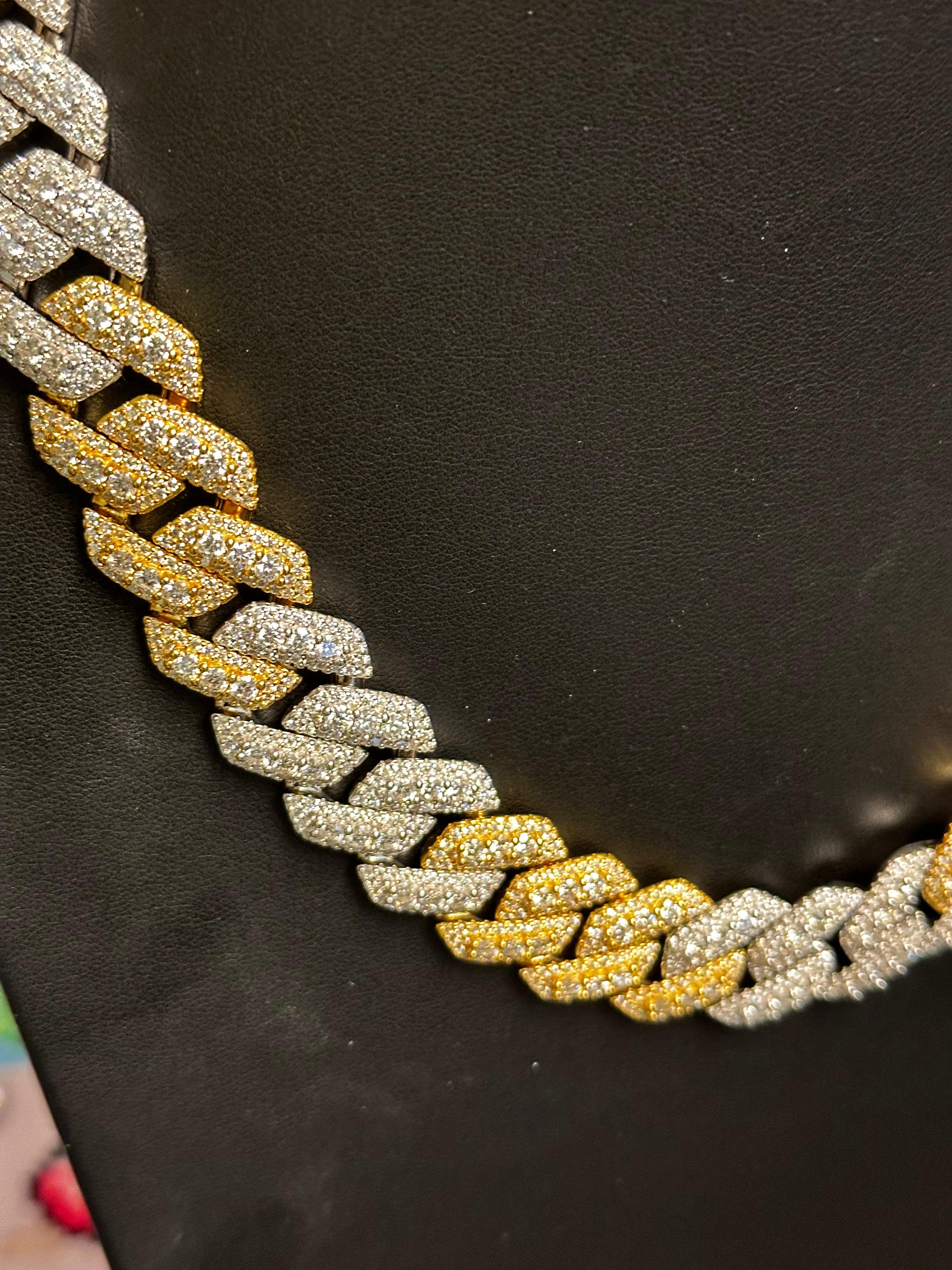 Silver 20mm Two Tone 3D Moissanite Cuban Link Chain