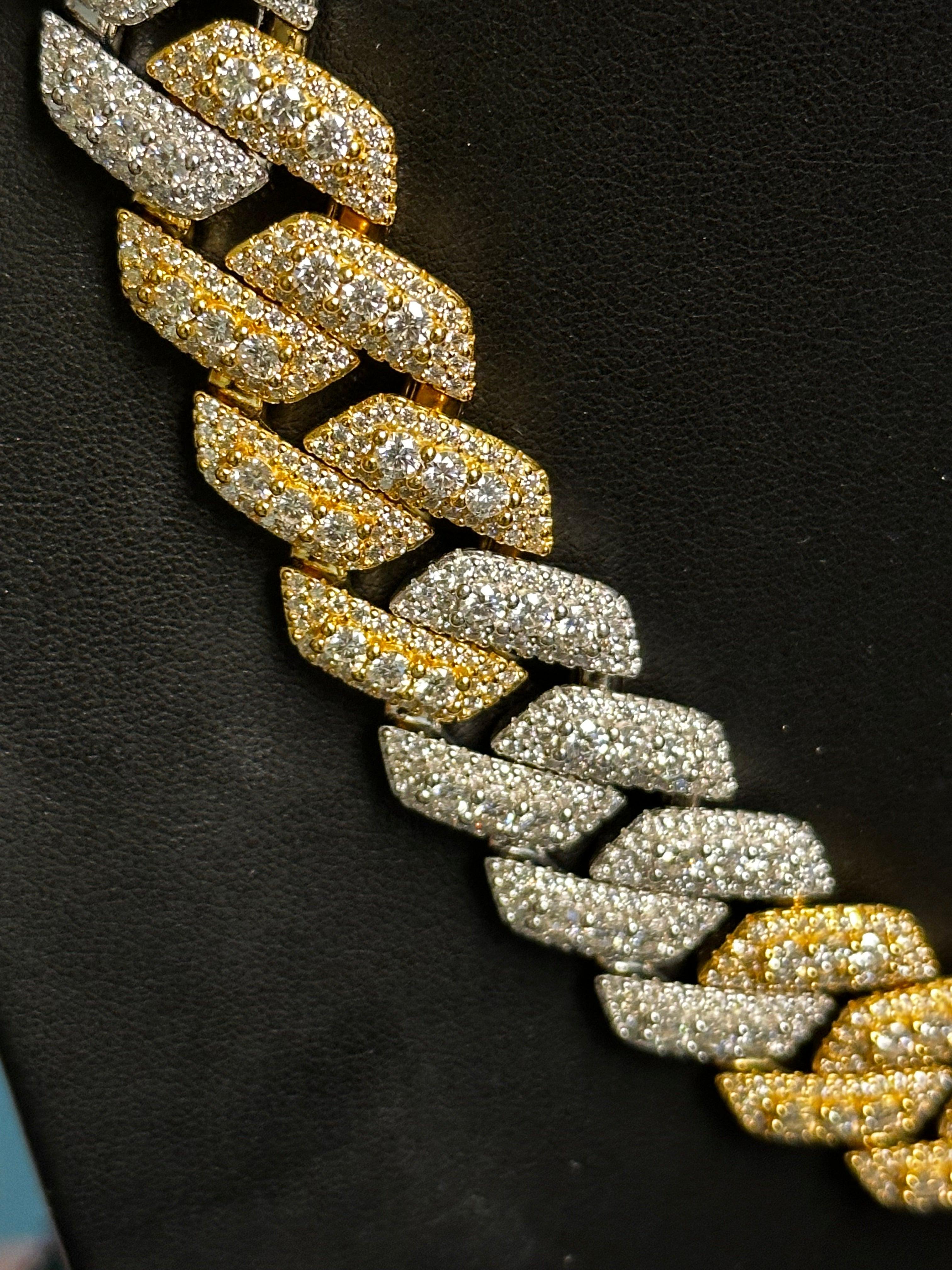 Silver 20mm Two Tone 3D Moissanite Cuban Link Chain