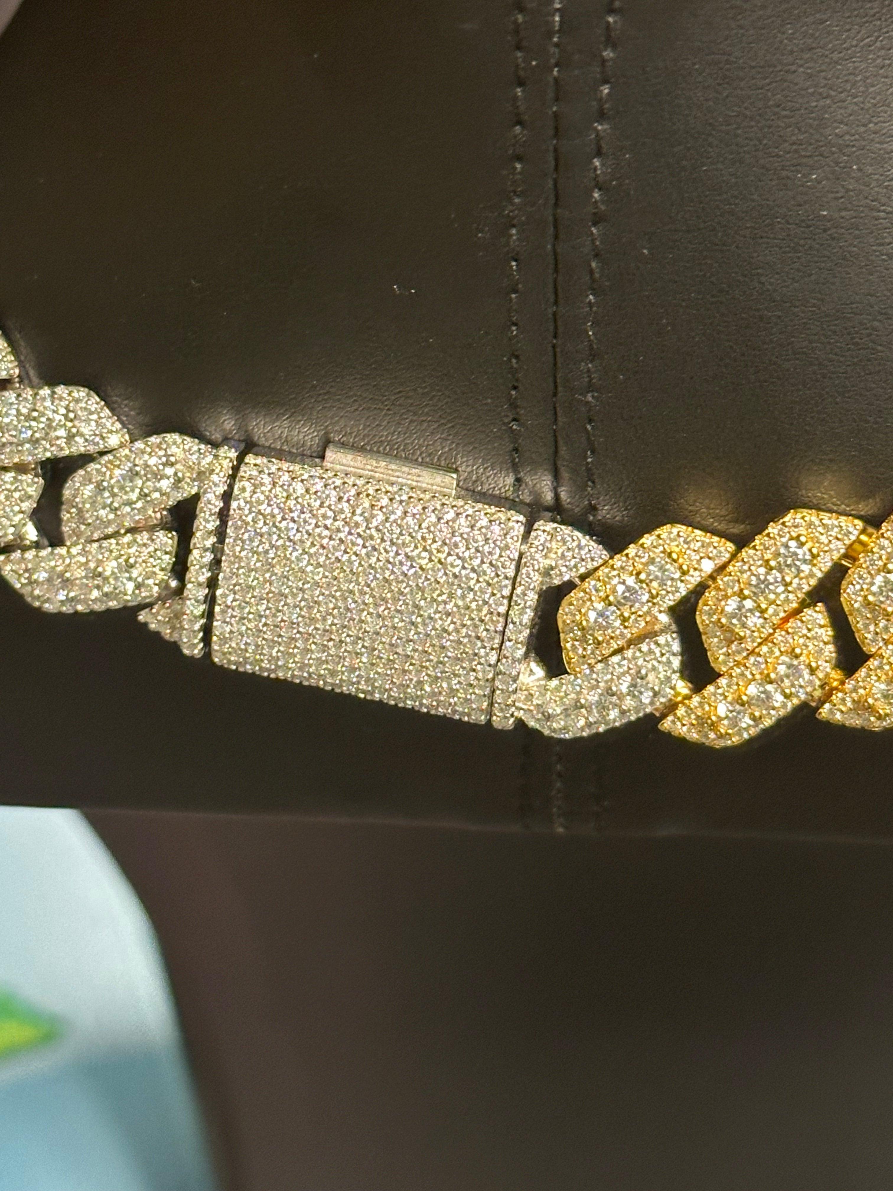 Silver 20mm Two Tone 3D Moissanite Cuban Link Chain