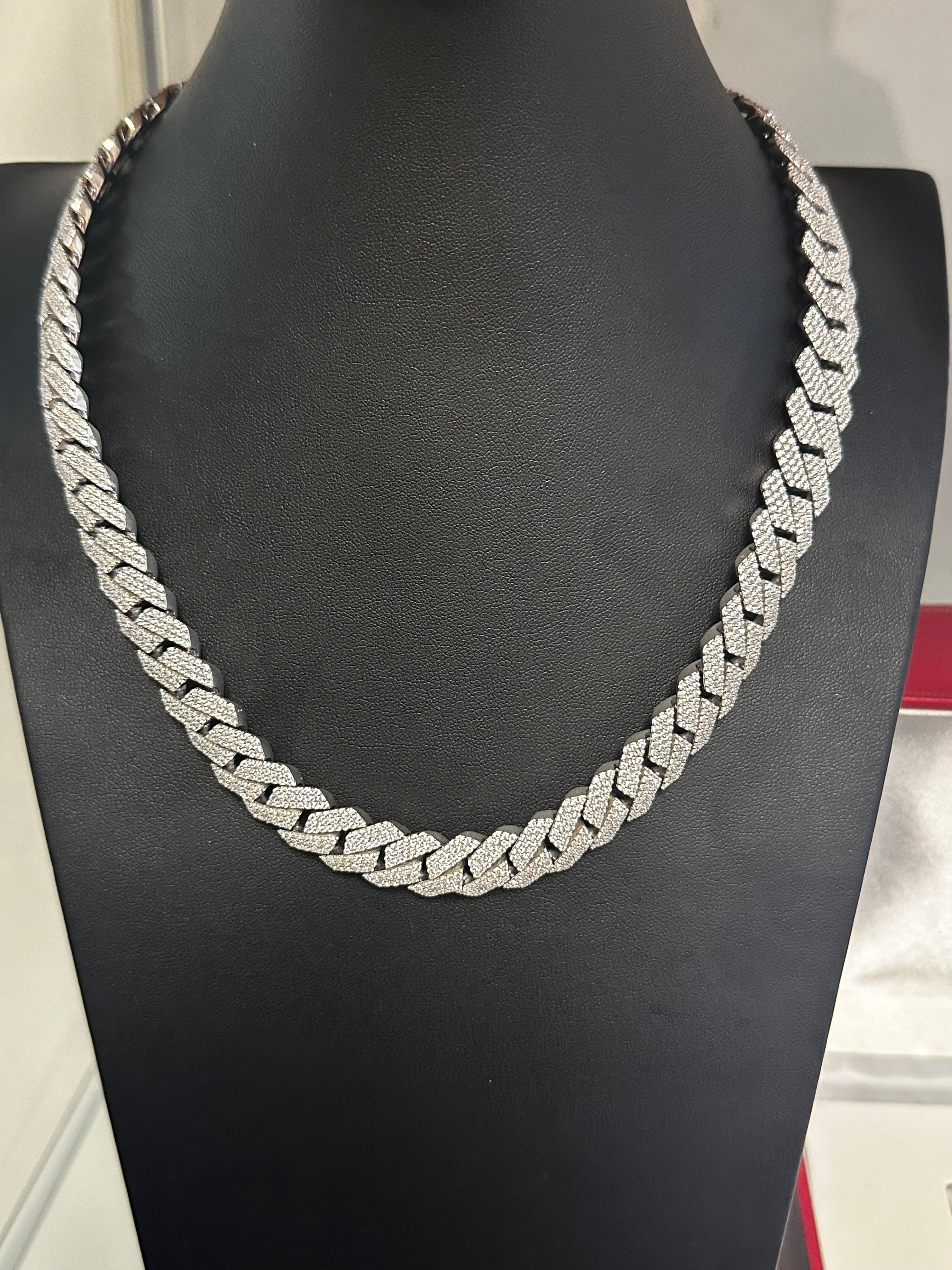 Silver 14mm Vvs Moissanite Cuban Link Chain