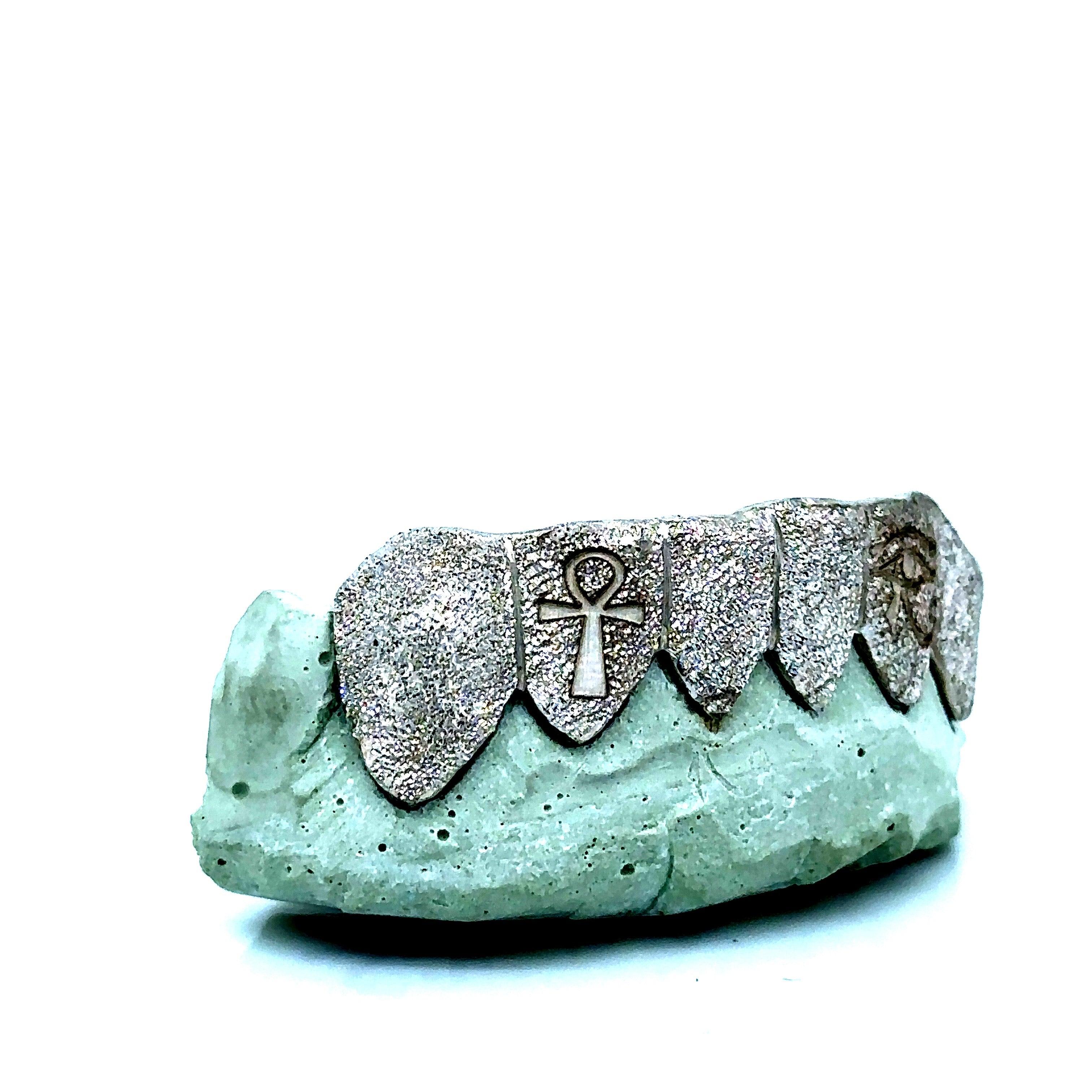 6pc Silver Diamond Dust Ankh Eye of Horus Bottom Grillz